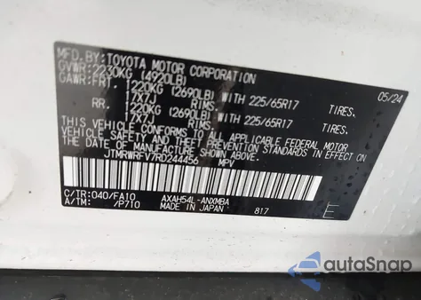 2024 Toyota Rav4 Hybrid Xle z USA, uszkodzony, nr VIN JTMRWRFV7RD244456